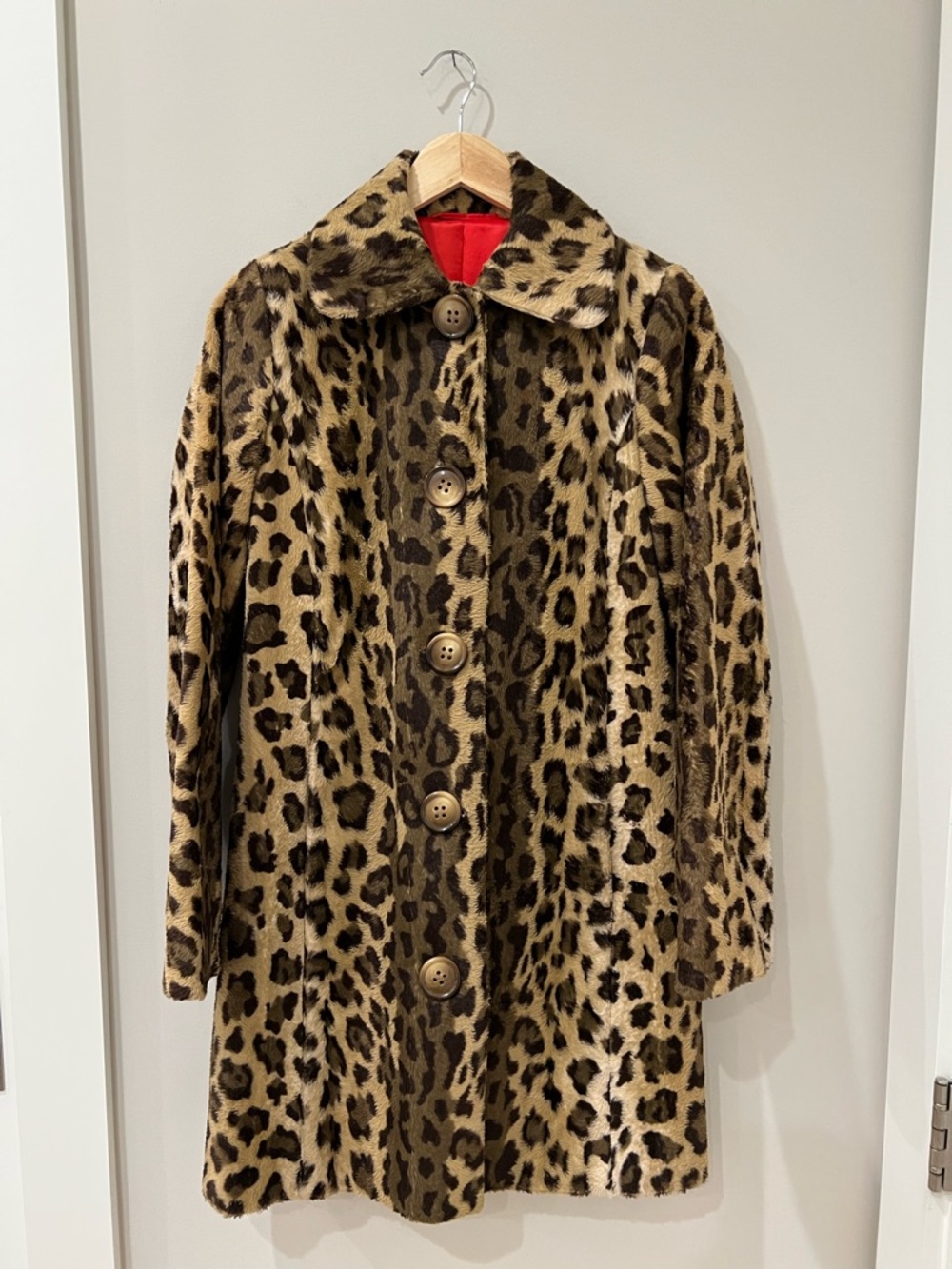 Vintage Leopard Print Faux-Fur Pea Coat